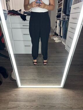 Express Black High-Waist Tapered Tailored Trousers